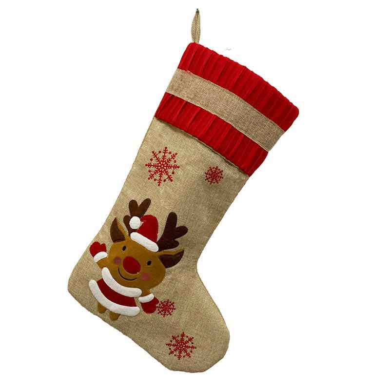 2020 New Hot Sale Christmas Ornaments Linen Embroidered Christmas Stocking Gift Bag Christmas Decoration Pendant