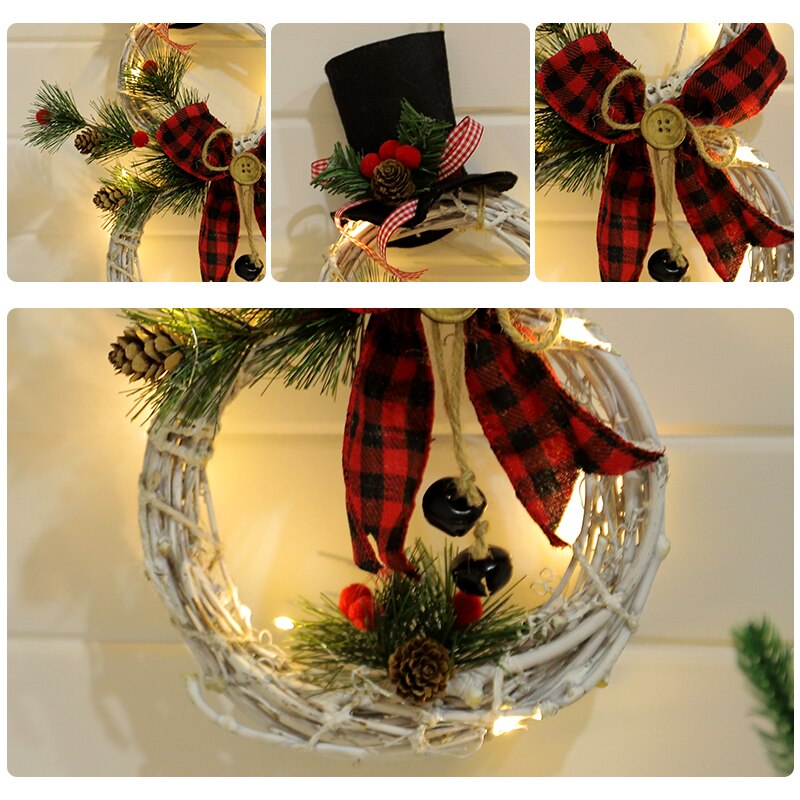 Home Decoration Christmas Wreath Pendant LED Lights Wreath Pendant Christmas Vine Ring