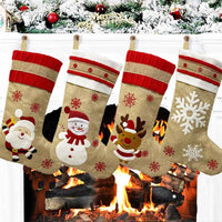 2020 New Hot Sale Christmas Ornaments Linen Embroidered Christmas Stocking Gift Bag Christmas Decoration Pendant