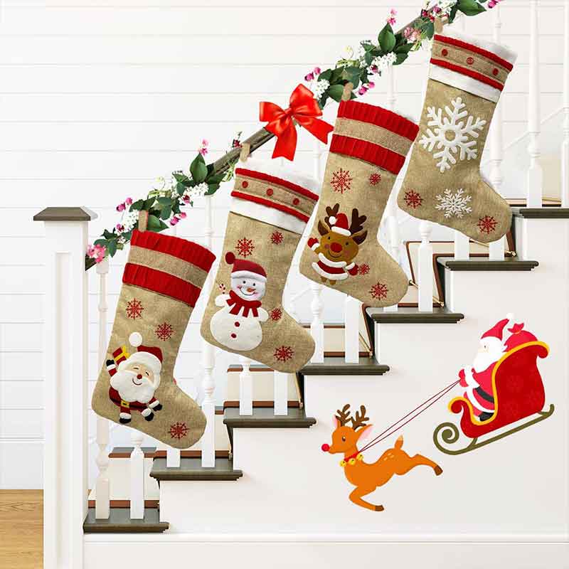 2020 New Hot Sale Christmas Ornaments Linen Embroidered Christmas Stocking Gift Bag Christmas Decoration Pendant